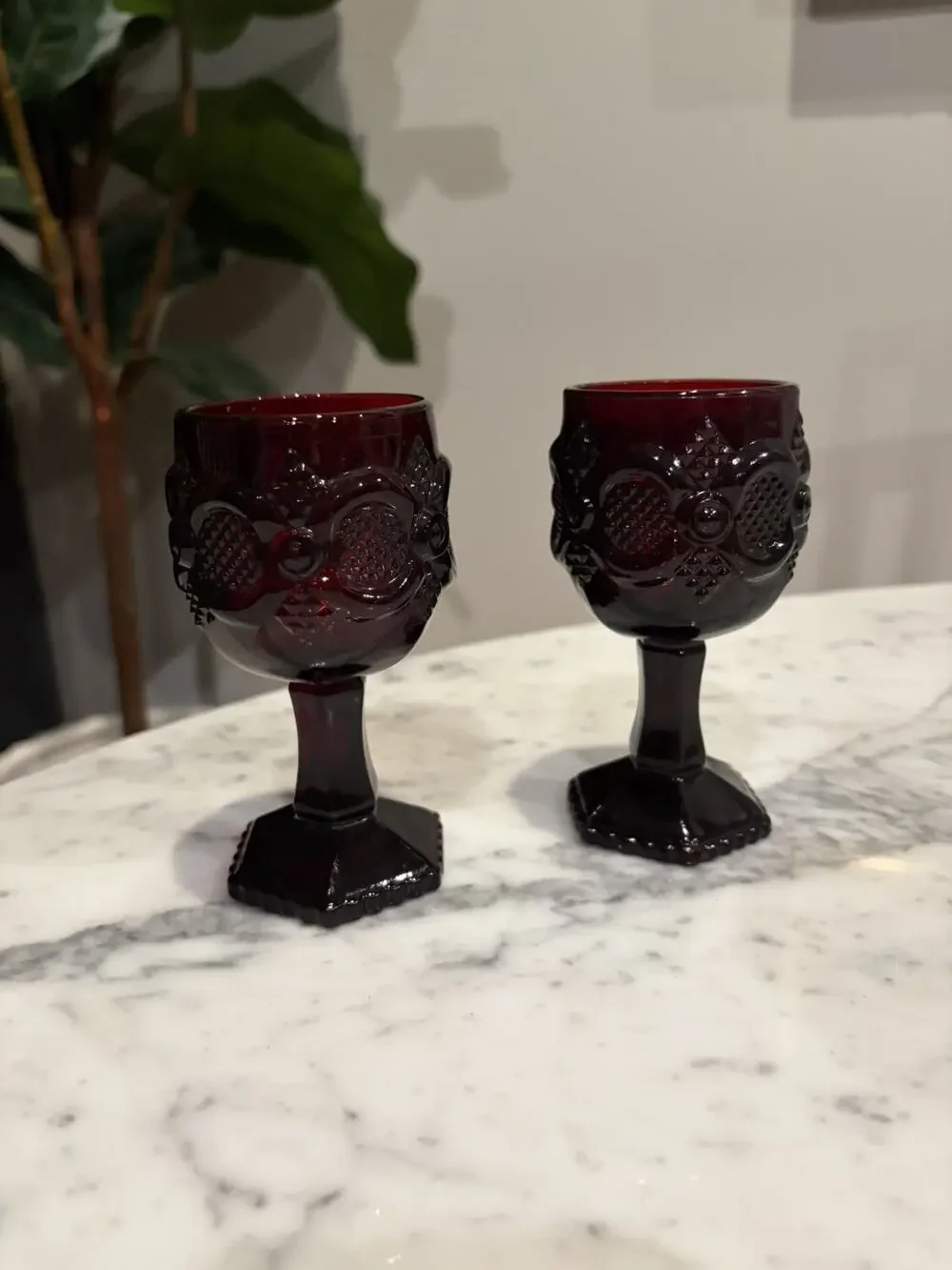 Vintage Avon Cape Cod 1876 Ruby Red Glassware Goblets Set of 2, Pristine! 4.5 in